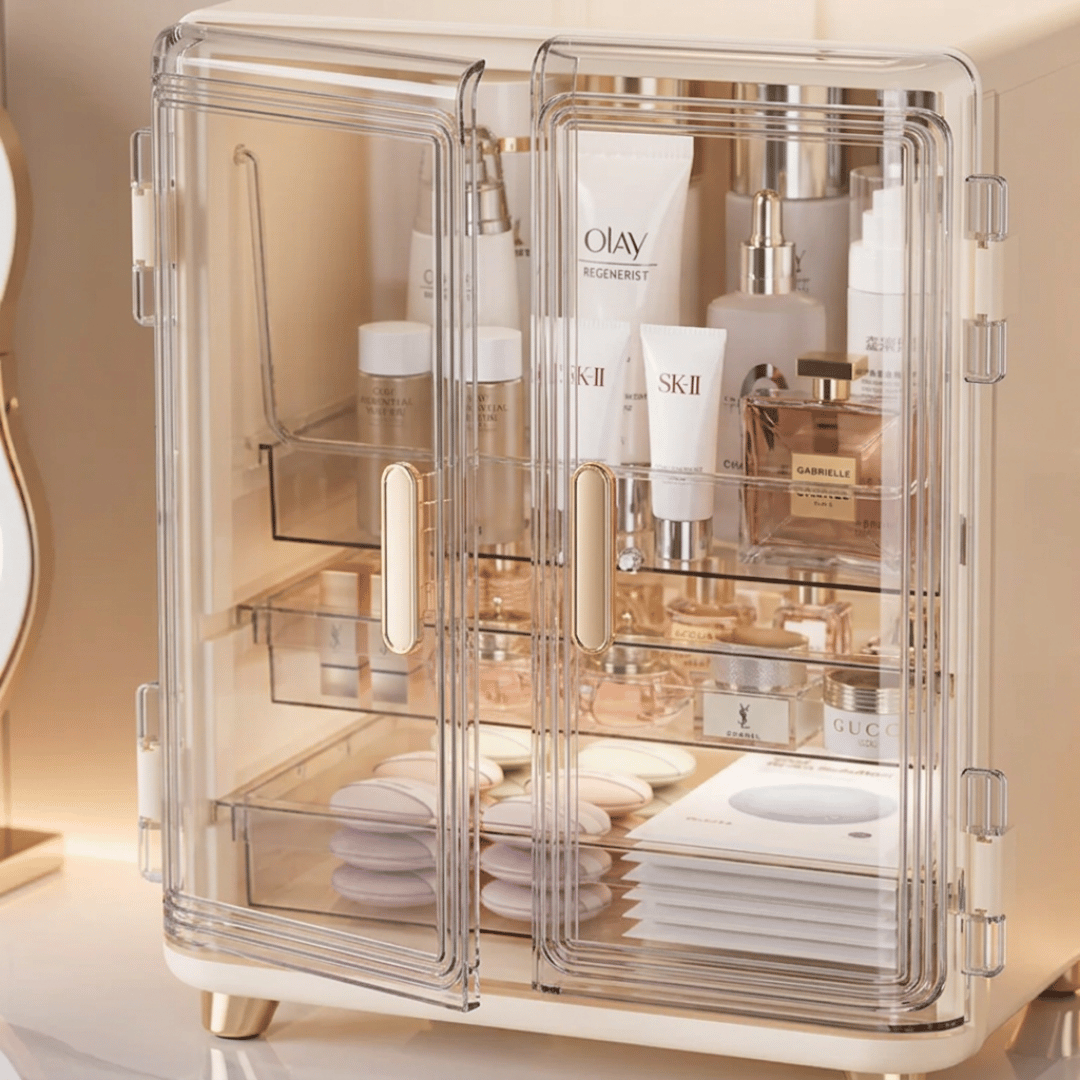 Three Layer Double Door Luxury Cosmetic Storage Organizer