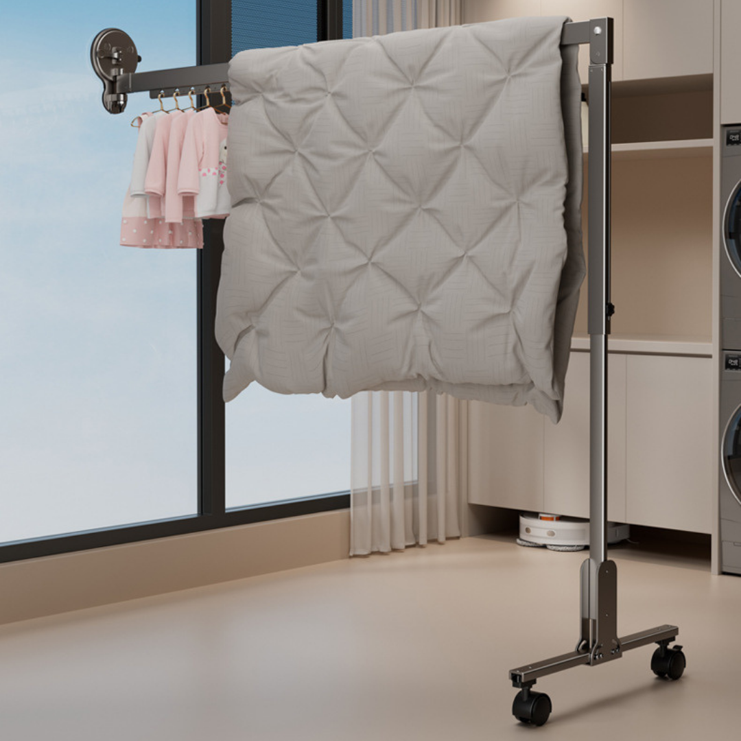 Homero Foldable Clothes Hanger Double Suction Cup Telescopic Drying Rod