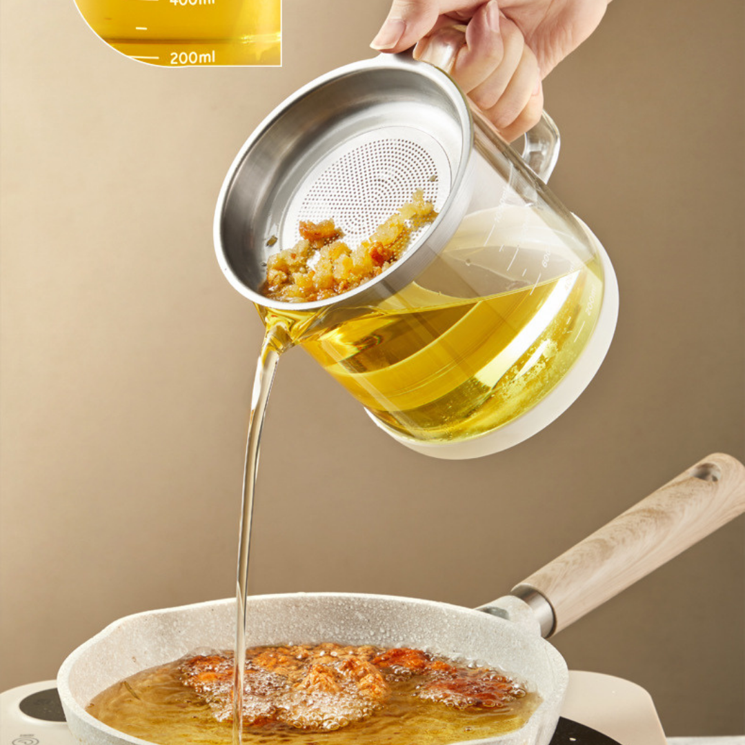 Homero Borosilicate Glass Oil Strainer Pot with Fine Mesh 1 Litre