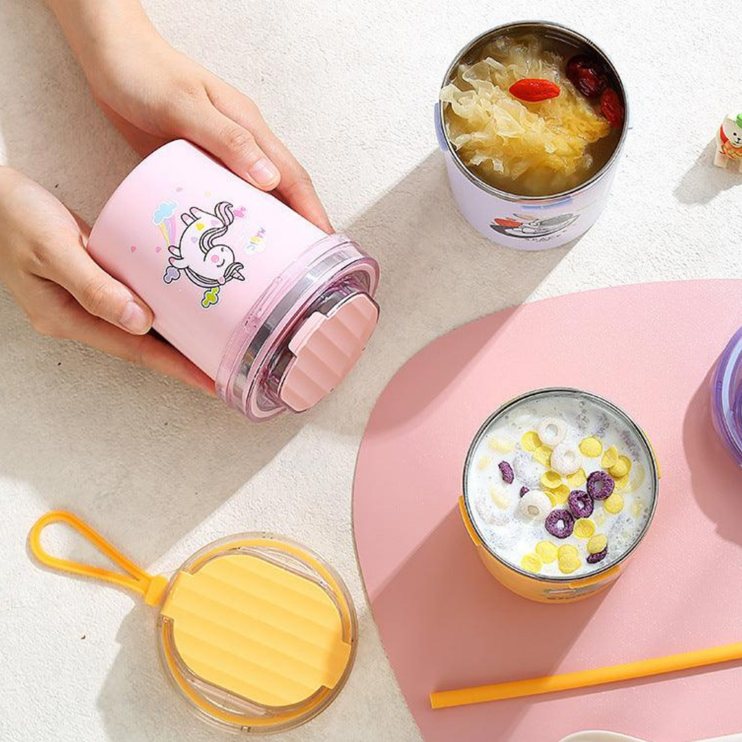 HOMERO Cartoon Stainless Steel Insulated Soup Mug with Spoon Straw - 530ML