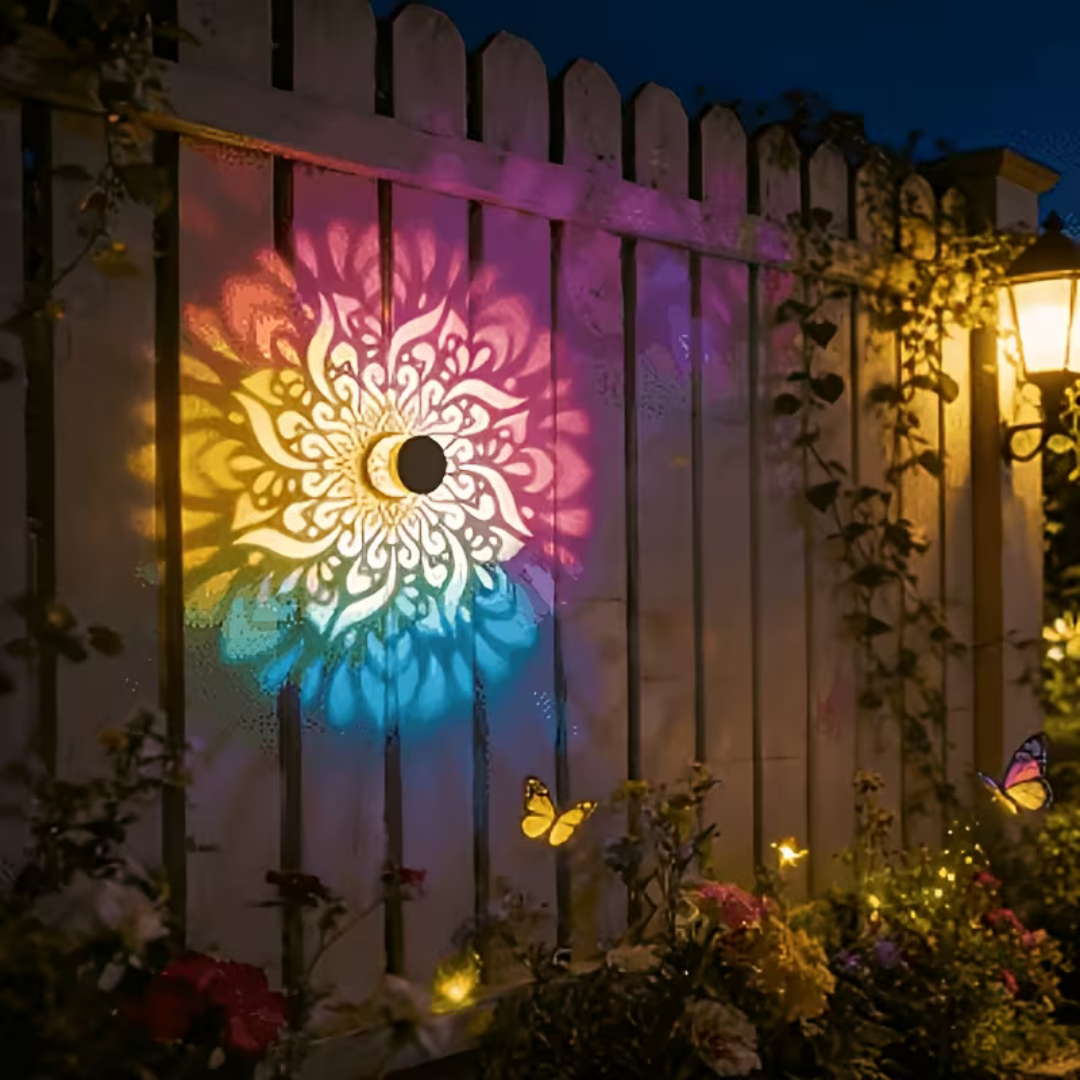 7 Color Changing LED Waterproof Solar Mandala Projection Wall Light