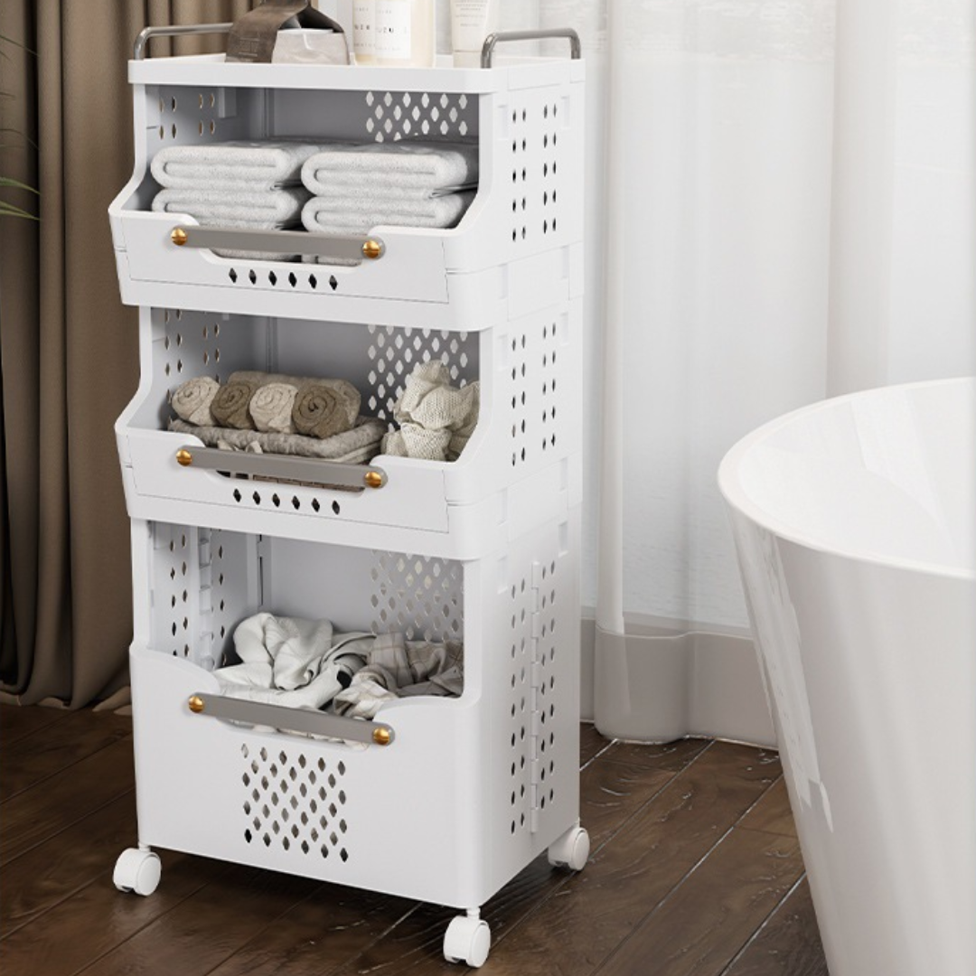 HOMERO 4 Layer Foldable Storage Cart with Wheels for Home & Kitchen