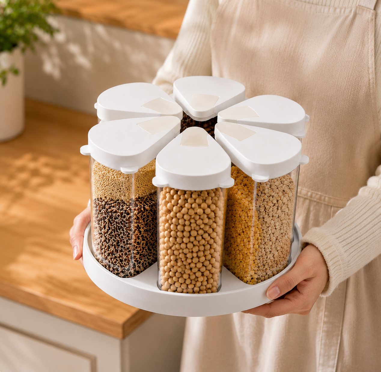Homero 360 Degree Transparent Grain Storage Container with Rotating Base - 670ml Capacity