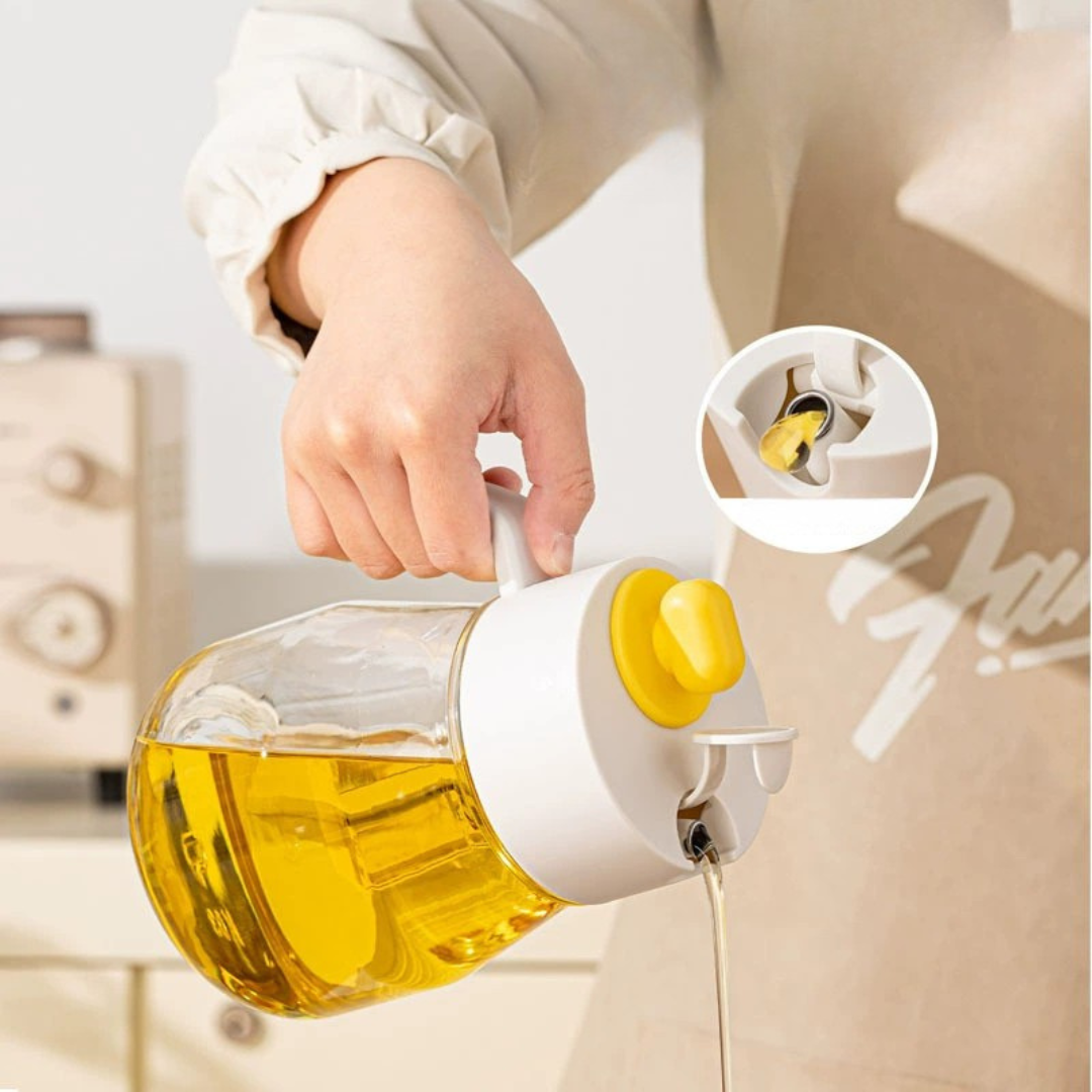Automatic Flip Lid Glass Oil Dispenser Bottle - 900ml
