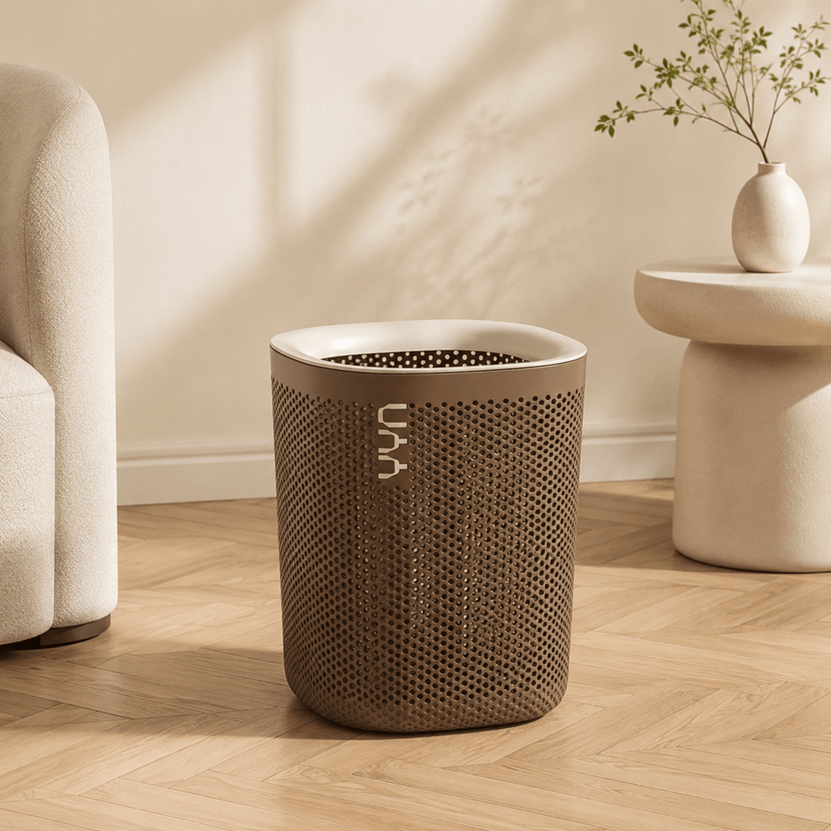 HOMERO Air Flow Modern Household Trash Can (18L, CREAM)