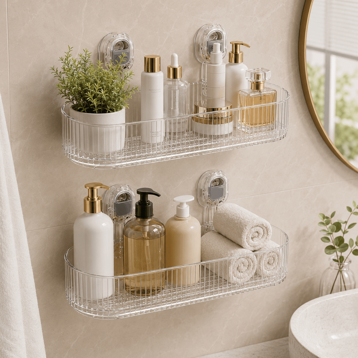 Homero Wall-Mounted No-Drill Bathroom Shelf with Drainage