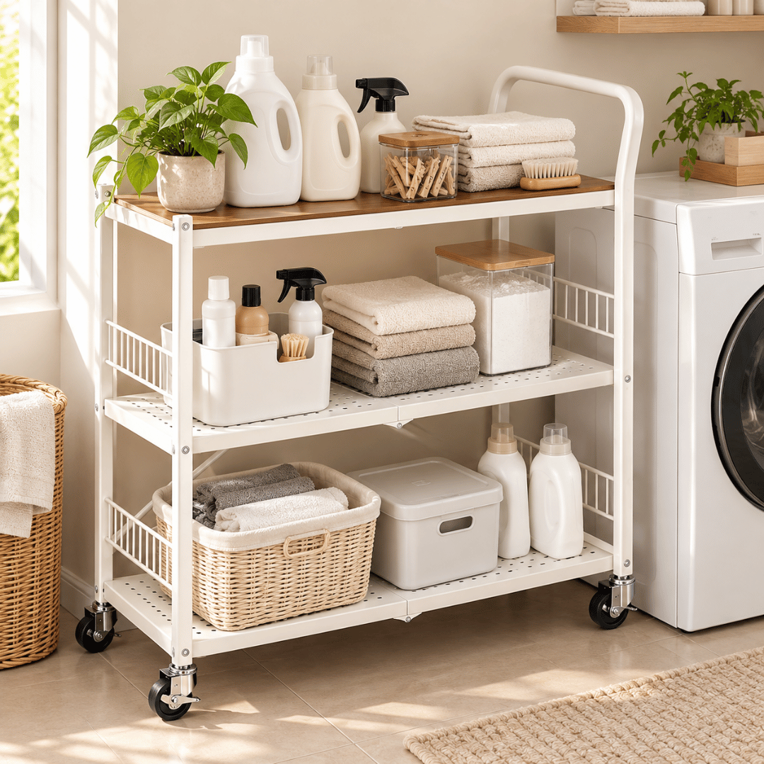 Multi-Purpose Foldable Kitchen Storage Shelf with Wheels