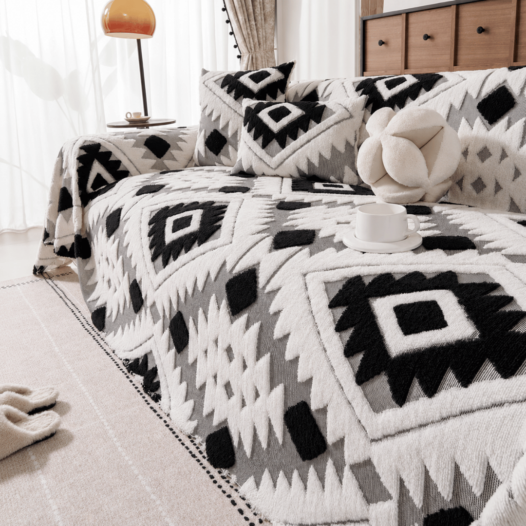 Diamond Pattern Elegant Reversible Chenille Fabric Throw Sofa Cover