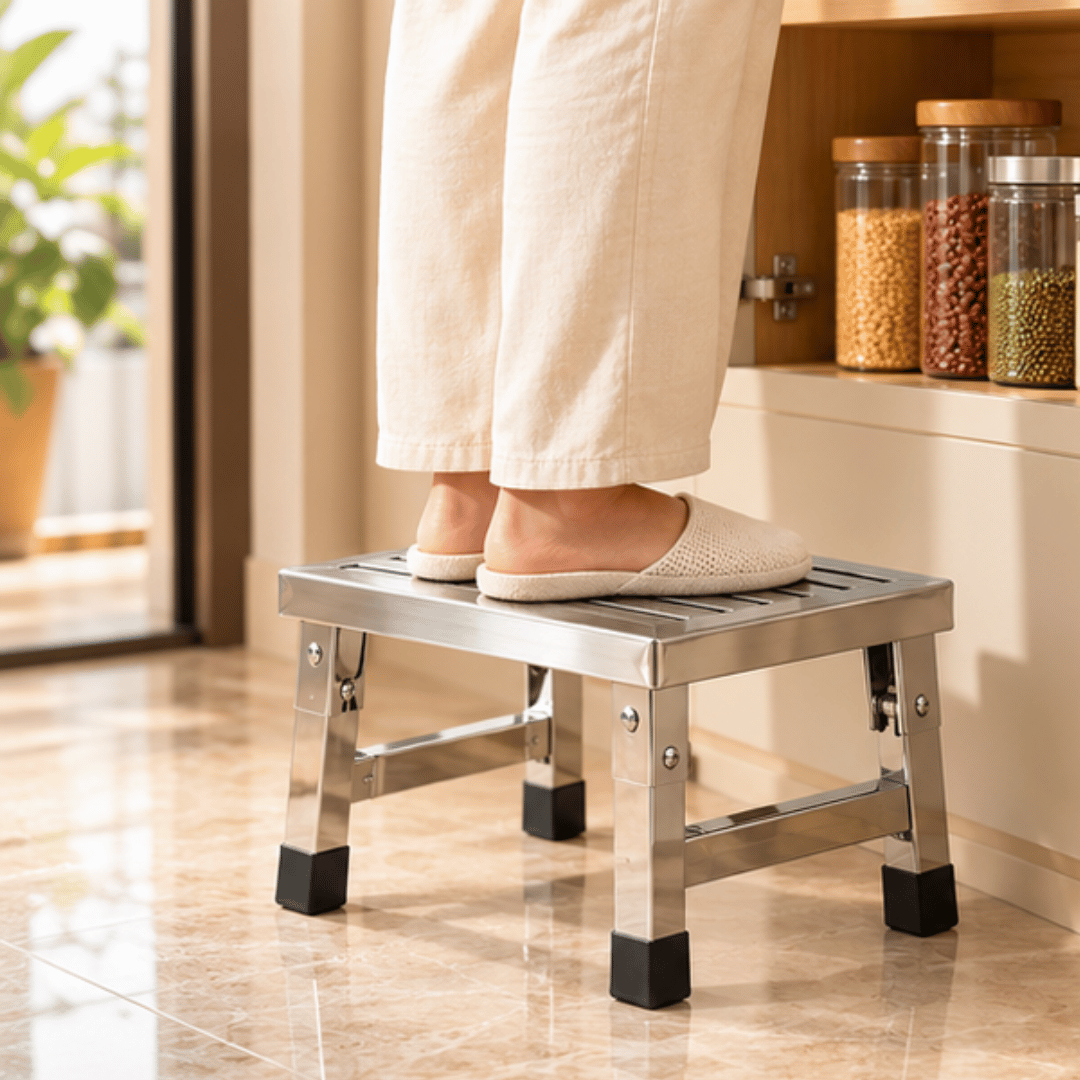 Premium Stainless Steel Folding Step Stool with Anti Slip Rubber Feet