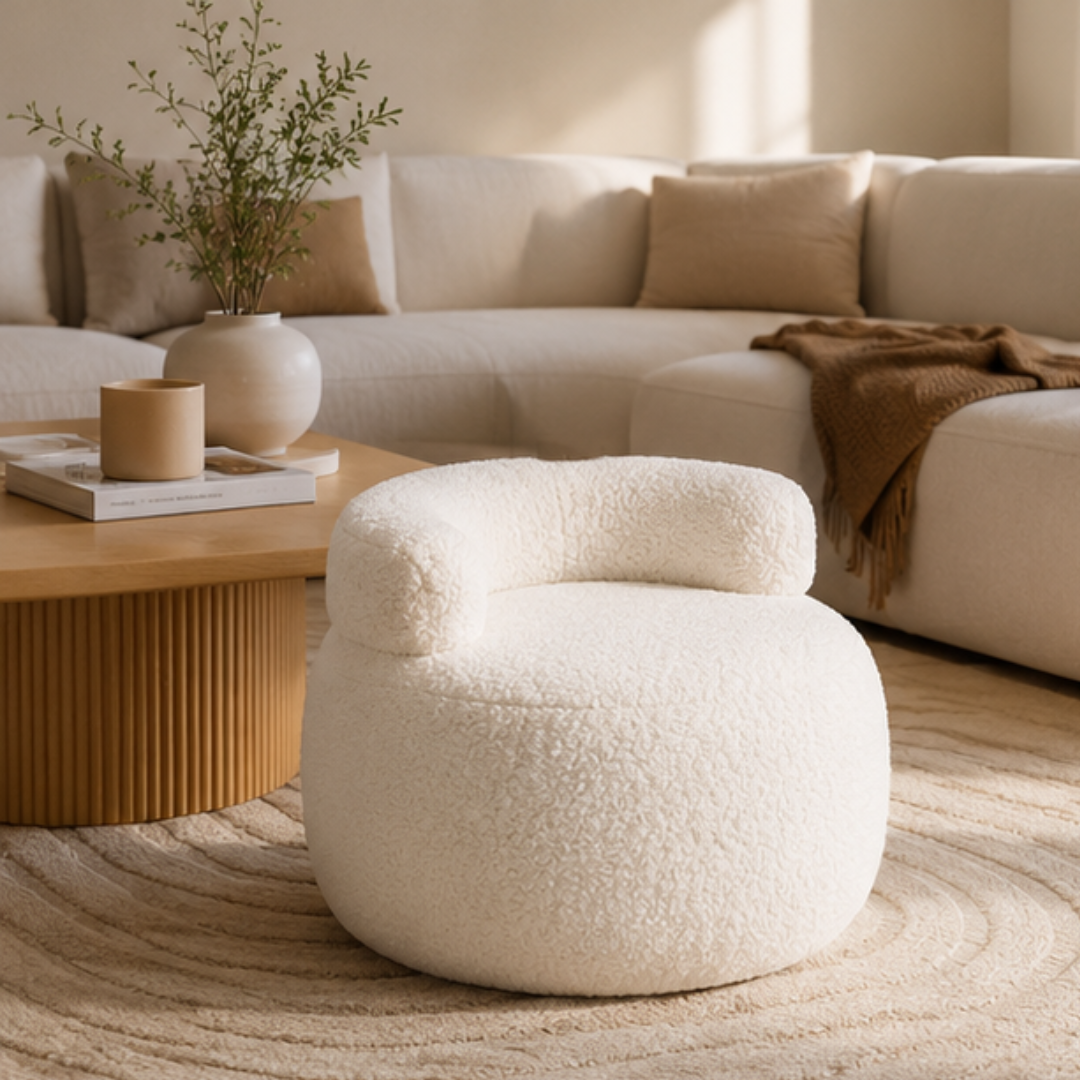 Soft Sherpa Round Accent Ottoman Seating Stool