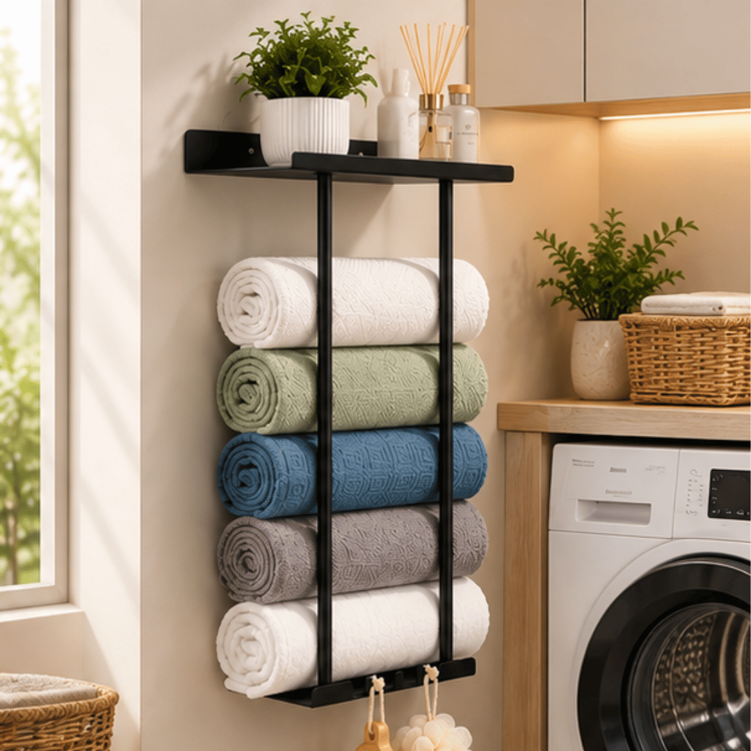 Multifunctional Bathroom Towel Organizer with Floating Shelf
