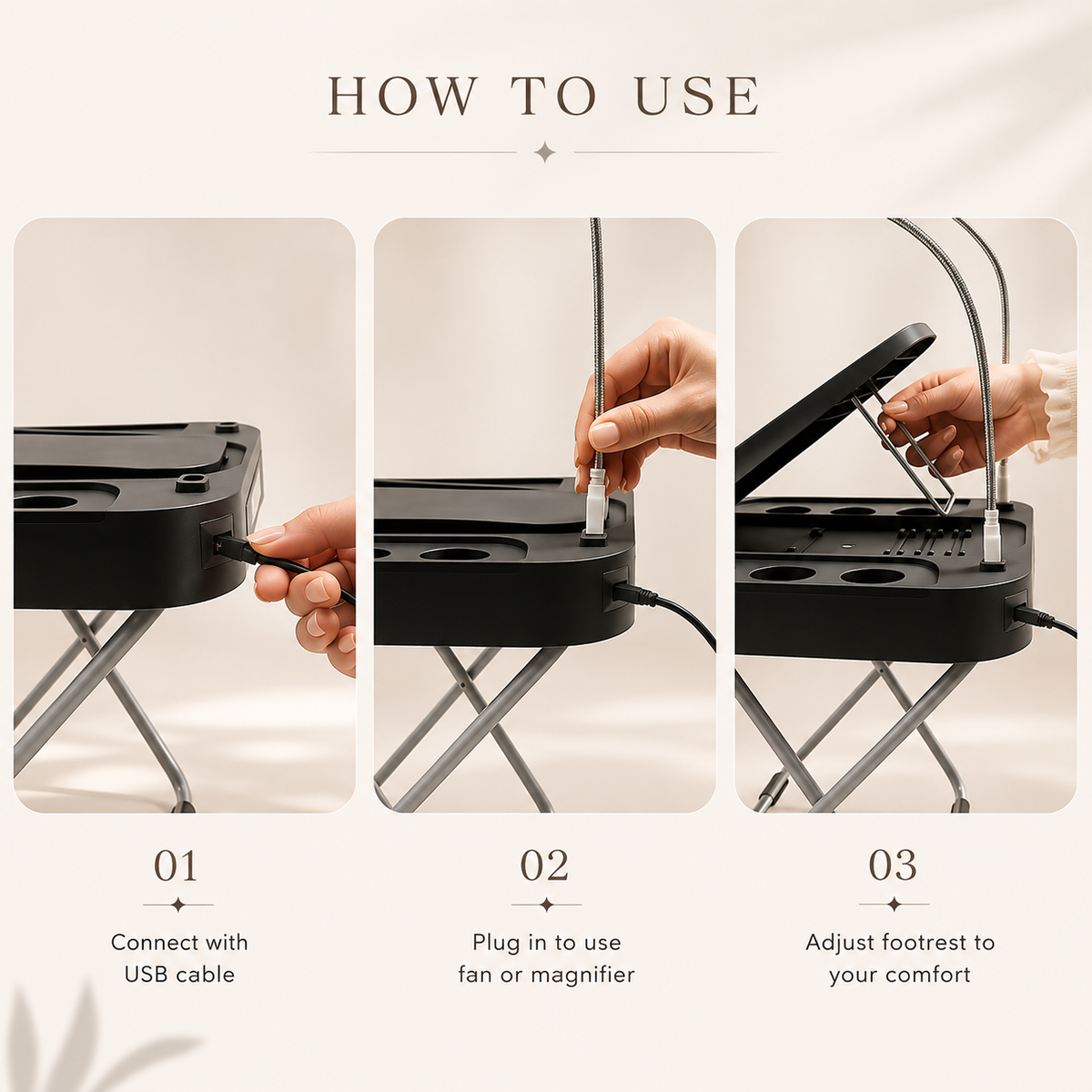 Portable Pedicure Foot Rest Stool with Fan & LED Magnifier