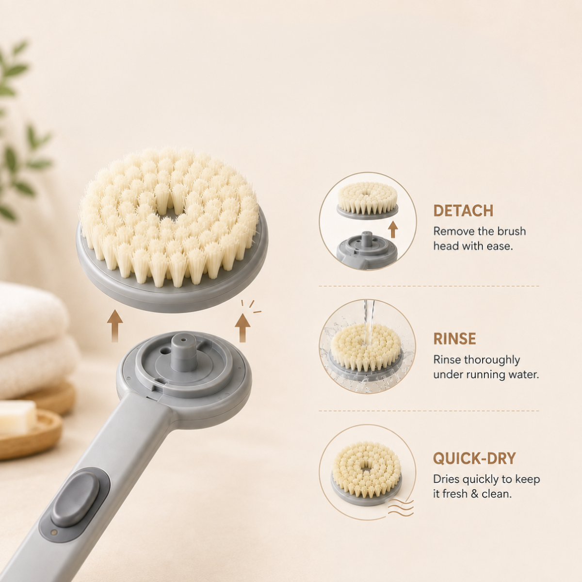 Soft Bristle Refillable Shower Bath Brush with Soap Dispenser
