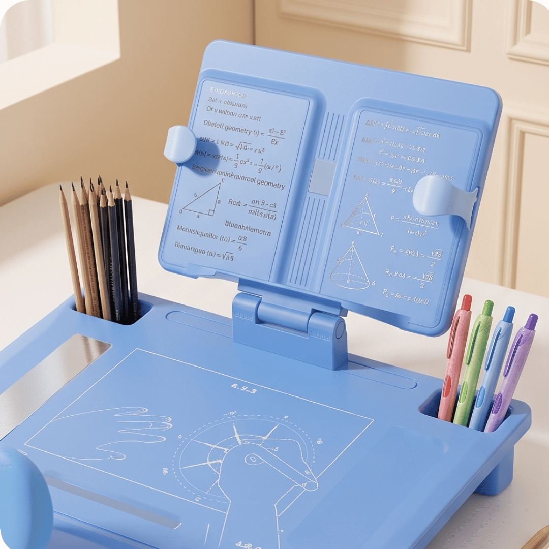 Kids Adjustable Posture Support Reading Stand Writing Board with Storage Compartments