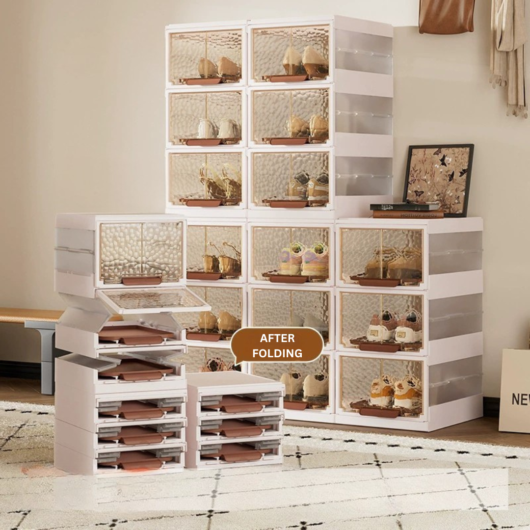 Transparent Door Foldable Stackable Plastic Shoe Rack Organizer
