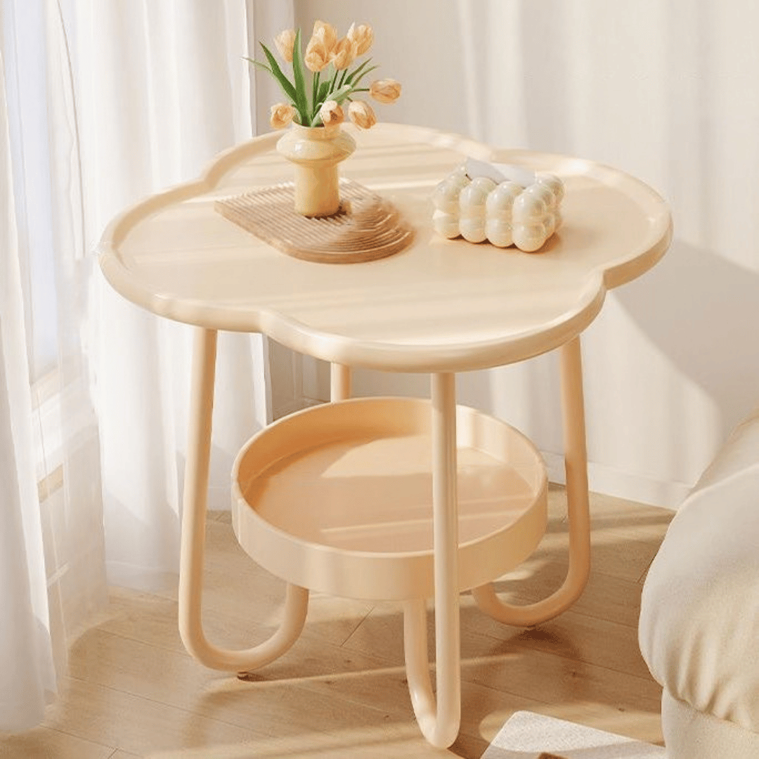 Modern Flower Shaped Two Tier Side Table with Storage Tray