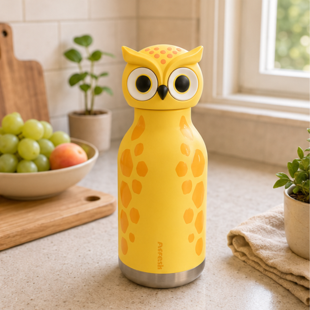 Cute Owl Stainless Steel Leakproof Sipper Drinking Bottle with Straw