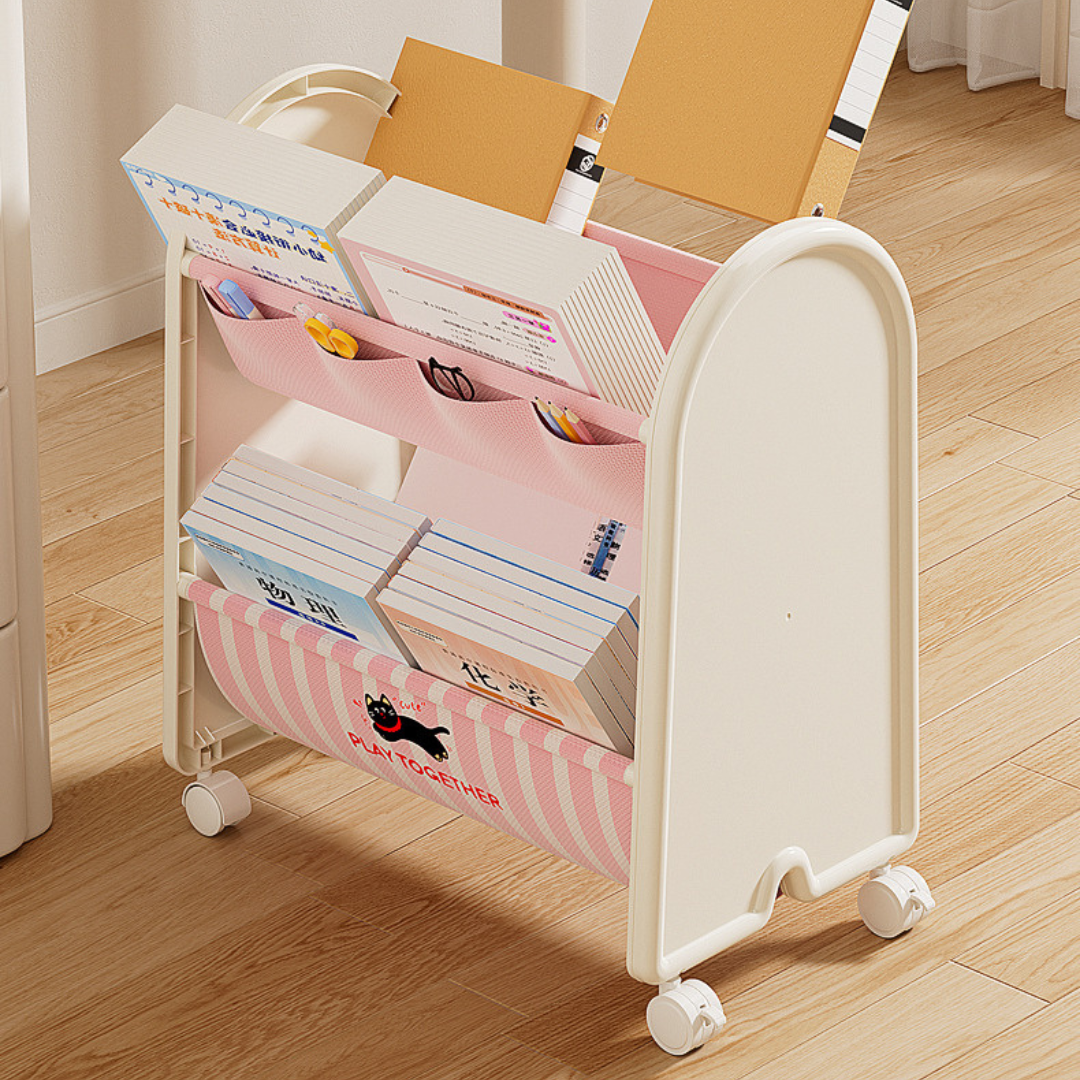 Multi Layer Kids Book Organizer with Lockable Wheels