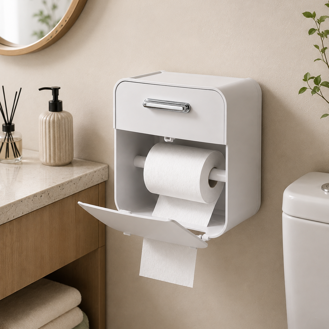 Wall Mounted Waterproof Toilet Tissue Storage Organizer Box