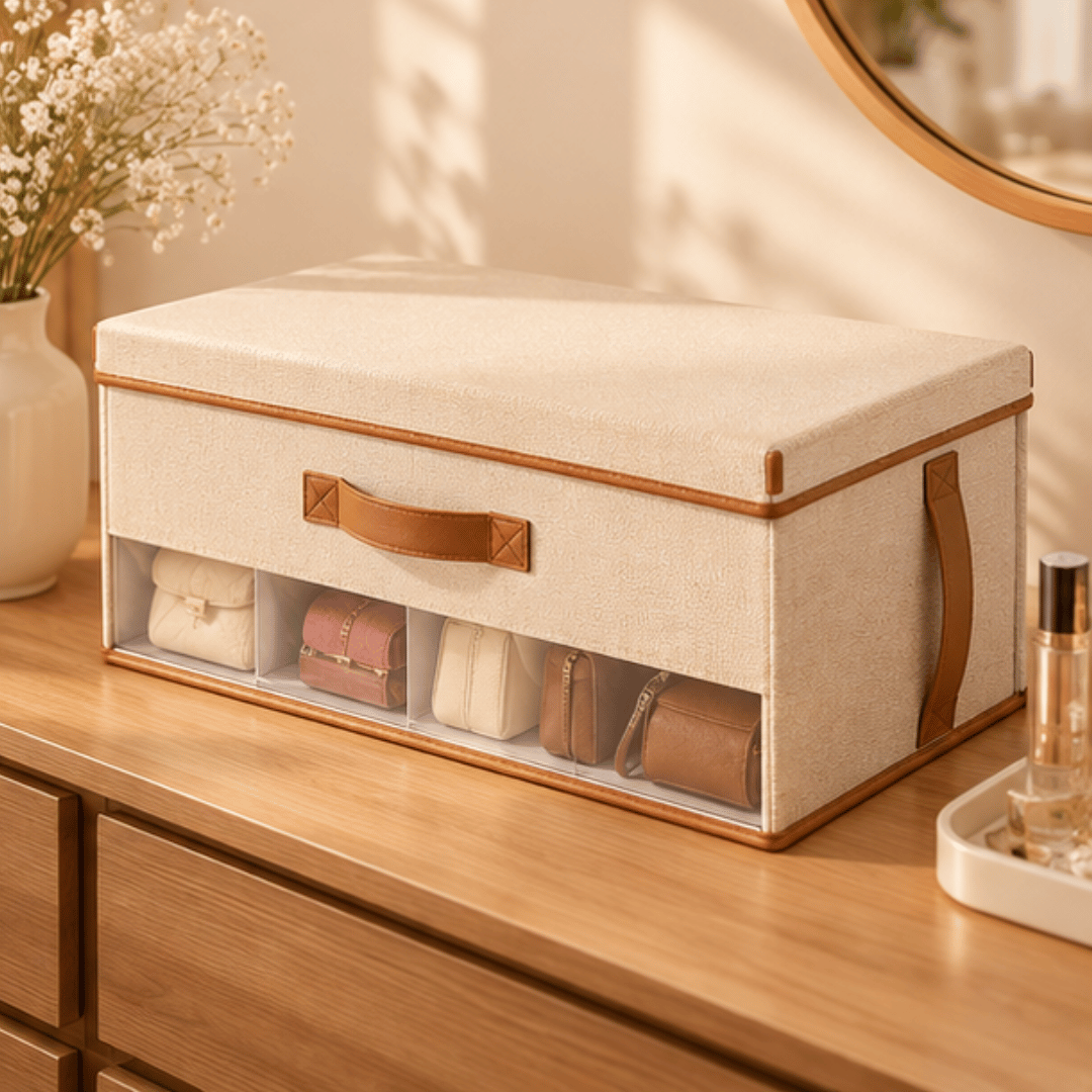 Multipurpose Fabric Covered Storage Box with Clear Window