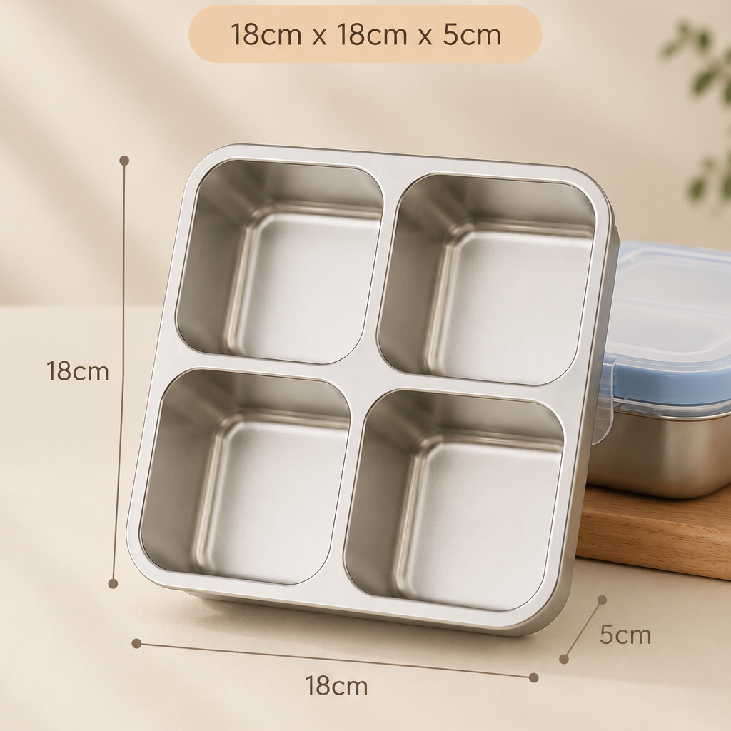 Stainless Steel 4 Compartment Airtight Lunch Box - 720ML