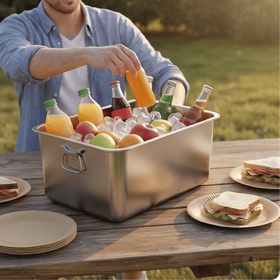 Premium Stainless Steel Storage Bucket with Lid and Carrying Handles