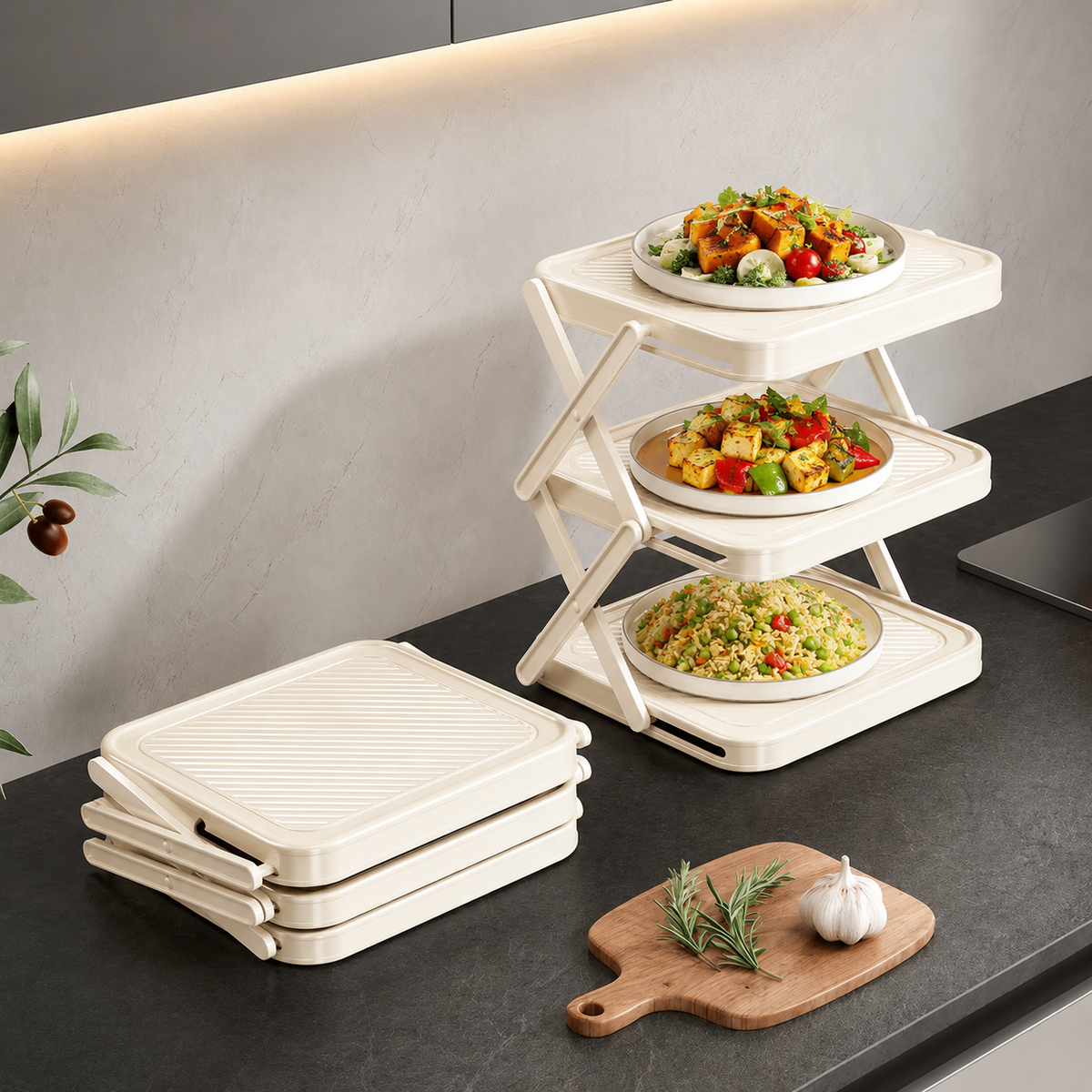 Foldable Multi Layer Dish & Prep Tray Storage Rack