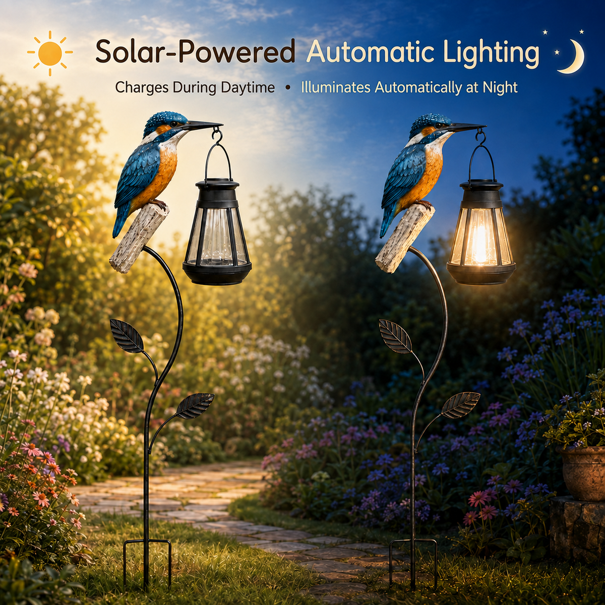 Decorative Outdoor Solar Kingfisher Garden Lantern