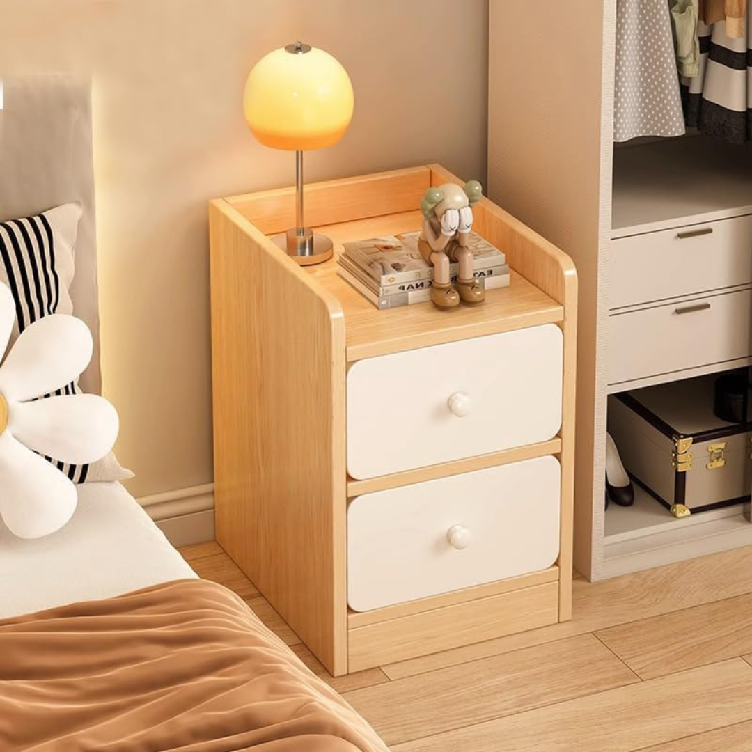 Modern Wooden Bedside Table with Drawer Open Storage Shelf