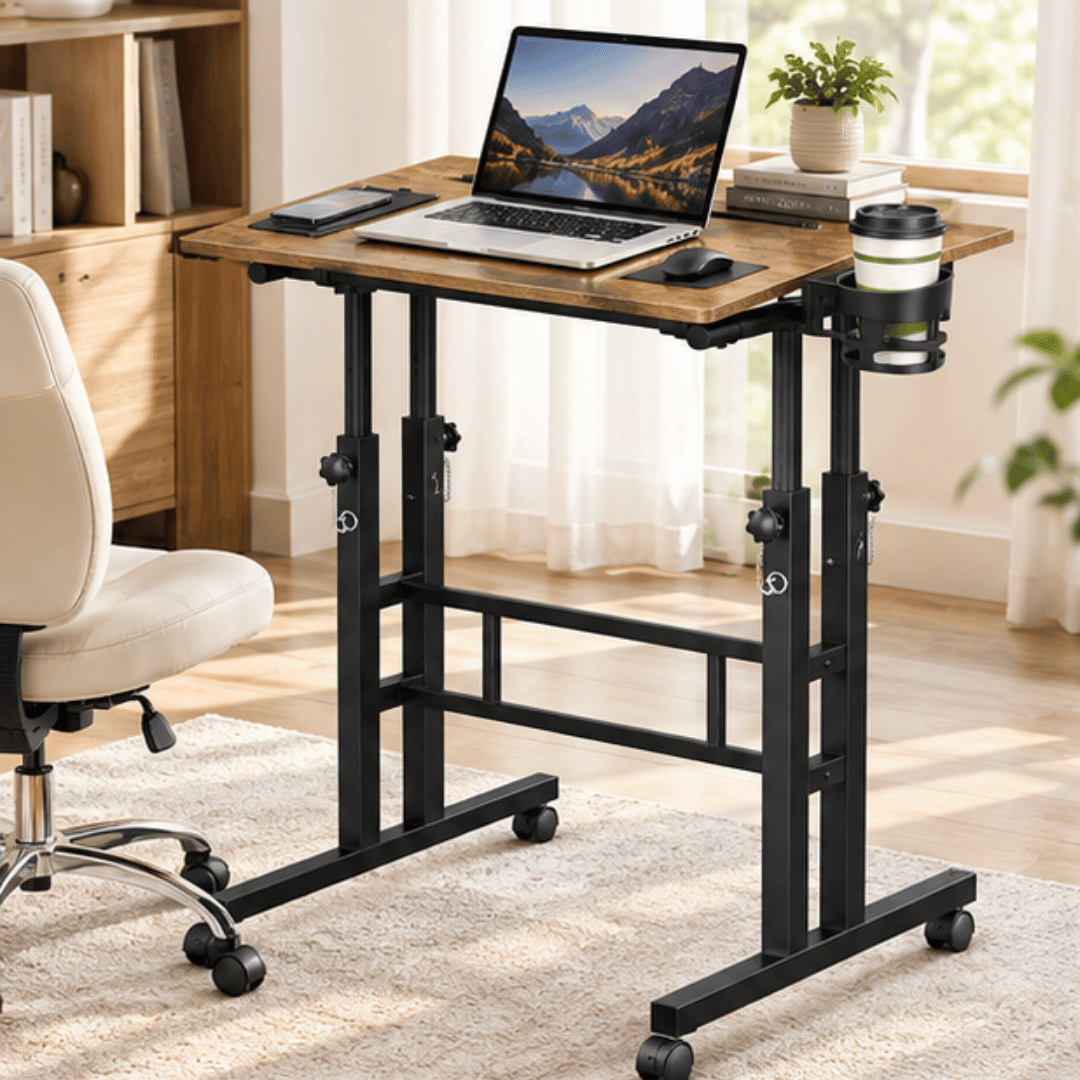 Multipurpose Height Adjustment Standing Laptop Desk with Tilting Tabletop & Hidden Wheels