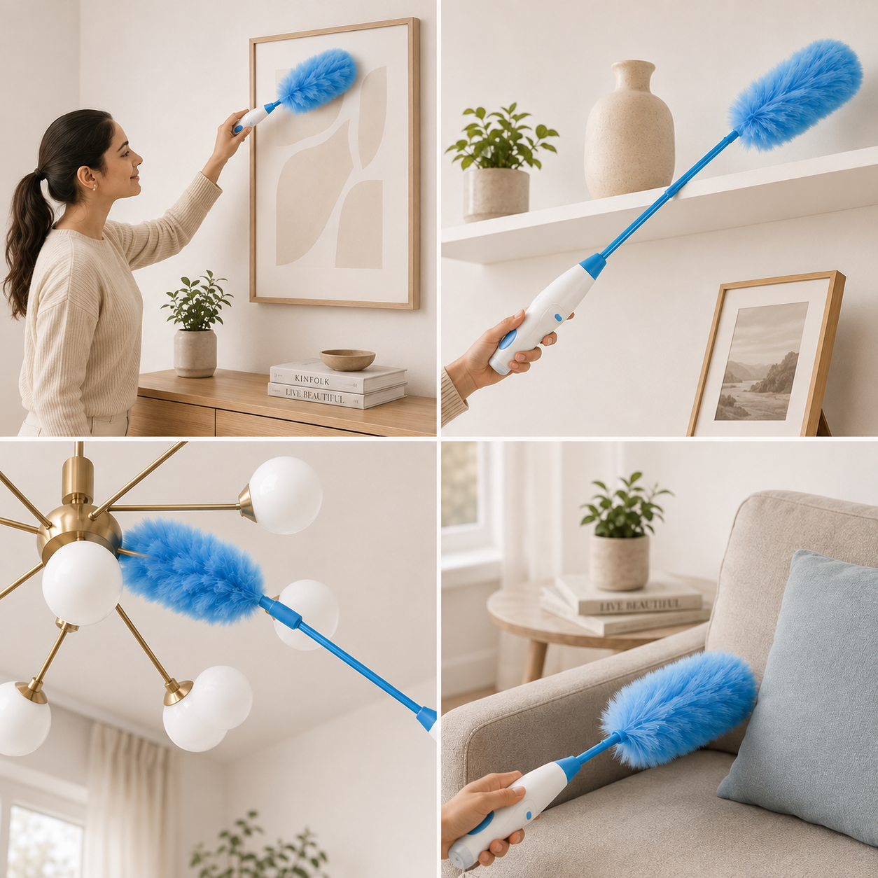 Extendable Electric Spin Feather Duster with Dual Brush Heads