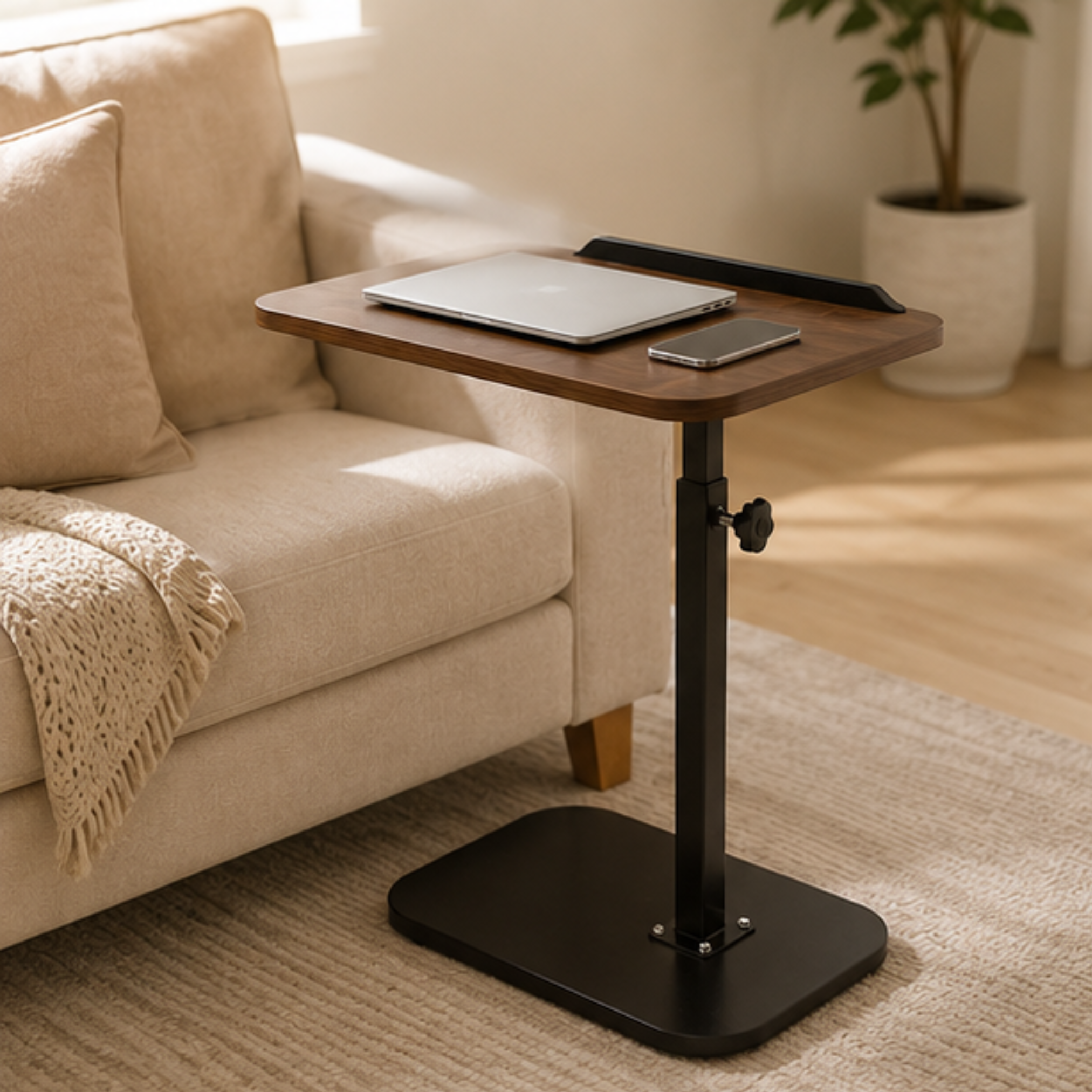 360° Rotating Height Adjustable C-Shaped Laptop Stand Side Table