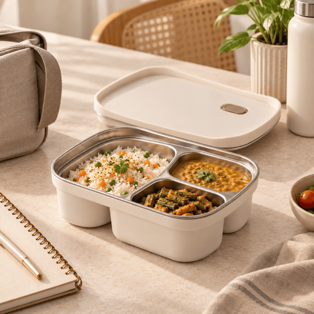 Microwave Safe 3-Compartment Stainless Steel Bento Lunch Box