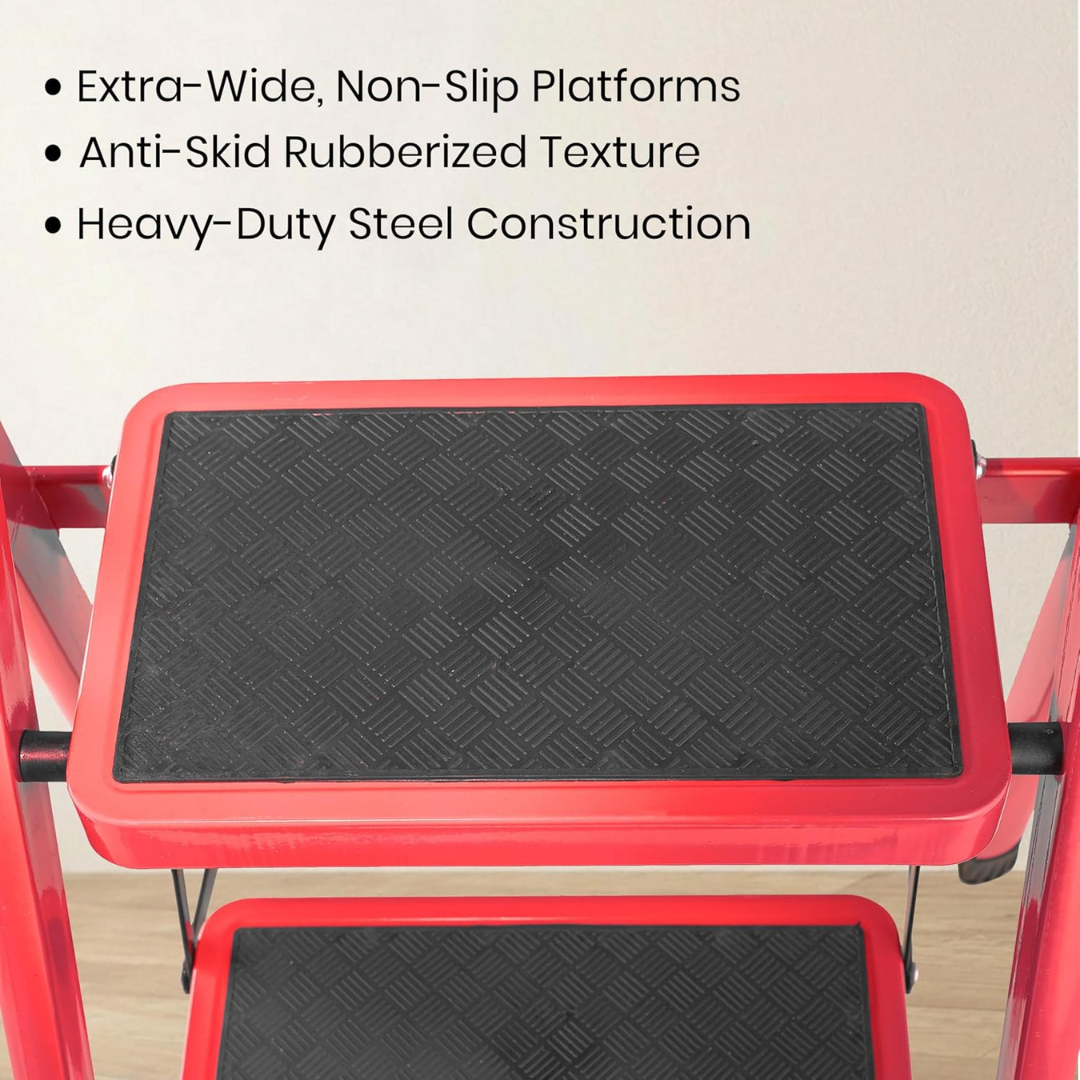 Heavy Duty Foldable Steel Step Ladder with Tool Tray and Safety Hand Grip