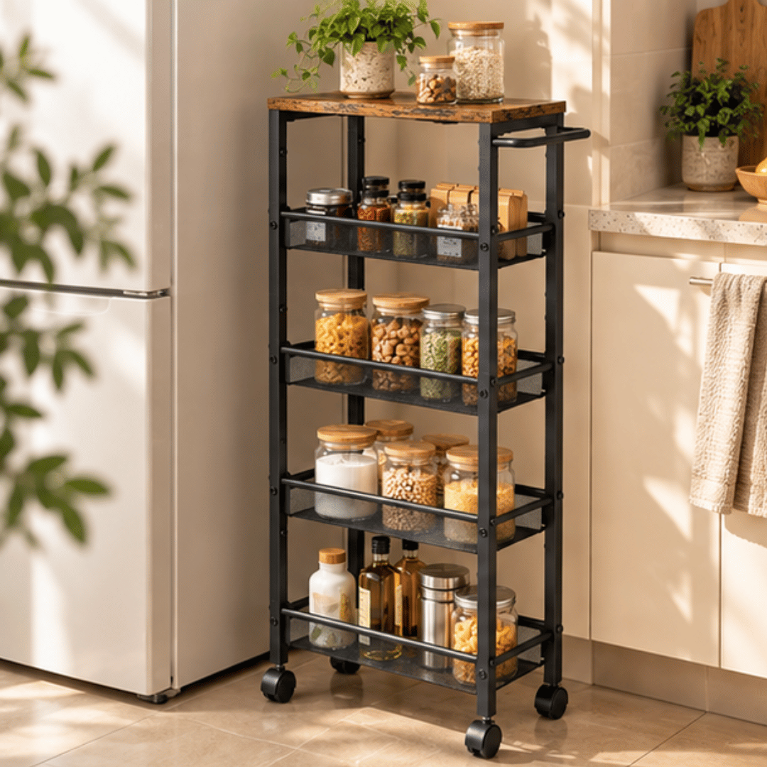 Space Saving Five Tier Mobile Storage Organizer with 360° Wheels