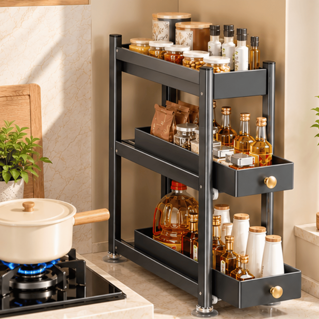 Narrow Countertop Kitchen Spice Rack with Pull Out Drawers