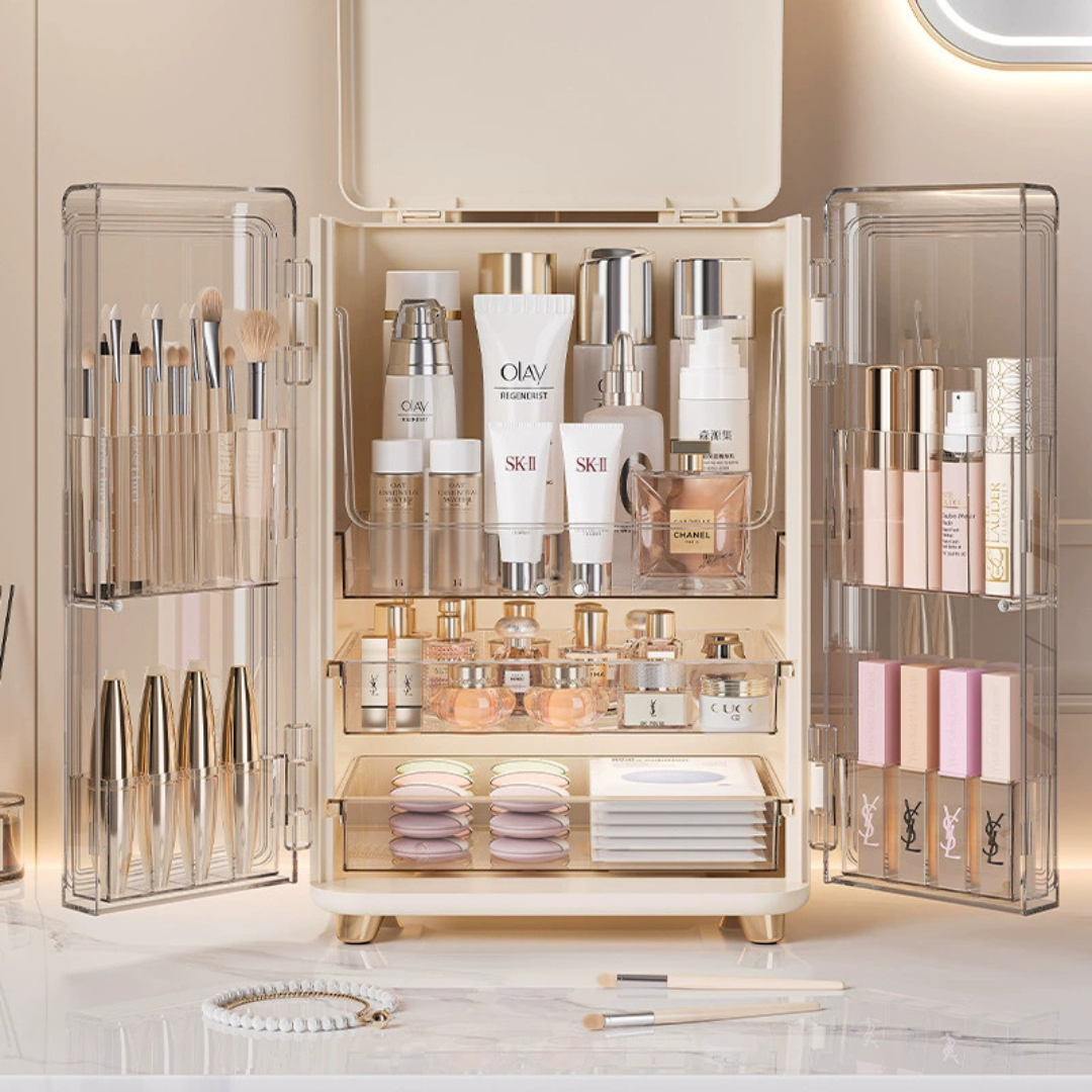 Three Layer Double Door Luxury Cosmetic Storage Organizer