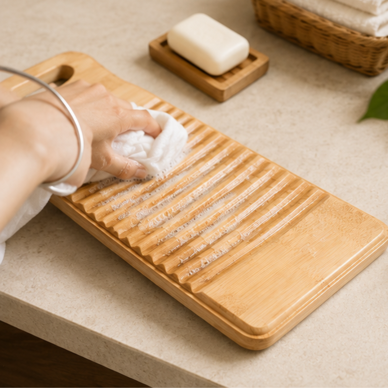 Premium Natural Bamboo Laundry Scrub Washboard