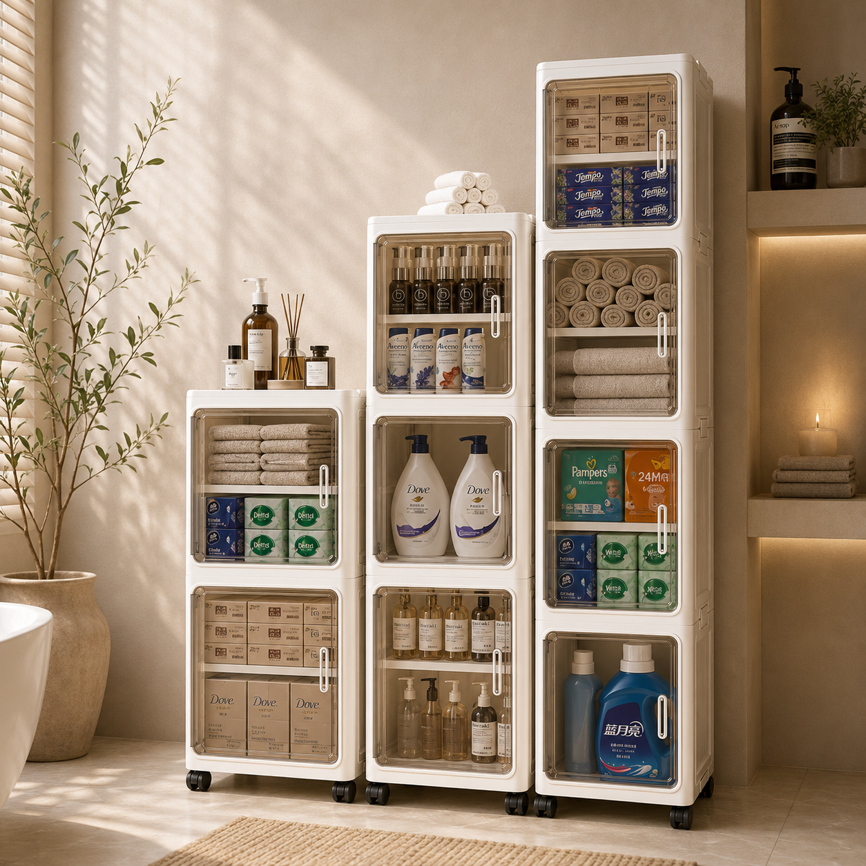 Multipurpose Flexible Storage with Wheels and Removable Dividers