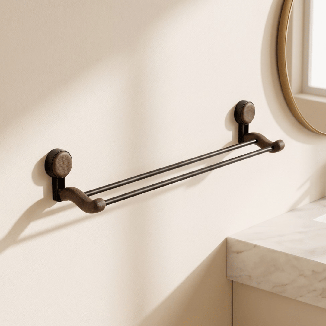 Double Row Natural Wood Towel Rack