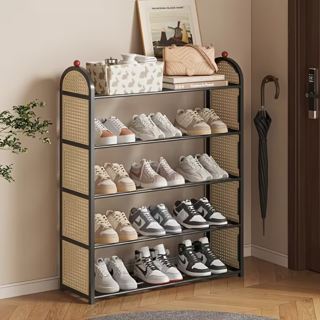 5 Tier Shoe Storage Cabinet with Decorative Top Shelf