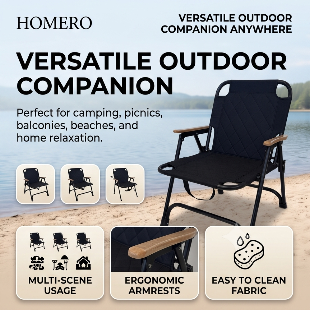 Ergonomic Folding Wide Padded Comfortable Camping Chair