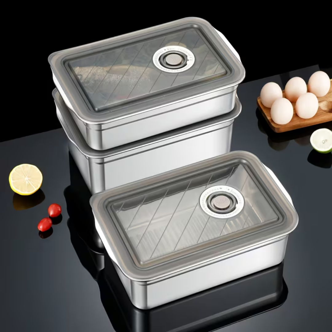 Airtight Stainless Steel Food Storage Container with Freshness Timer Dial
