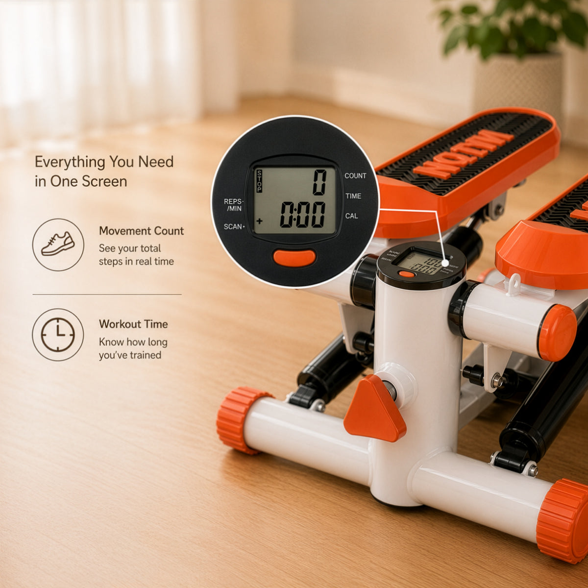Homero Mini Fitness Stepper Machine with Adjustable Resistance Bands and LCD Display