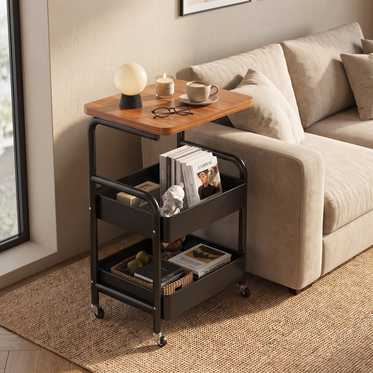 Homero 3-Tier Iron Durable Wood Slim Storage Rack