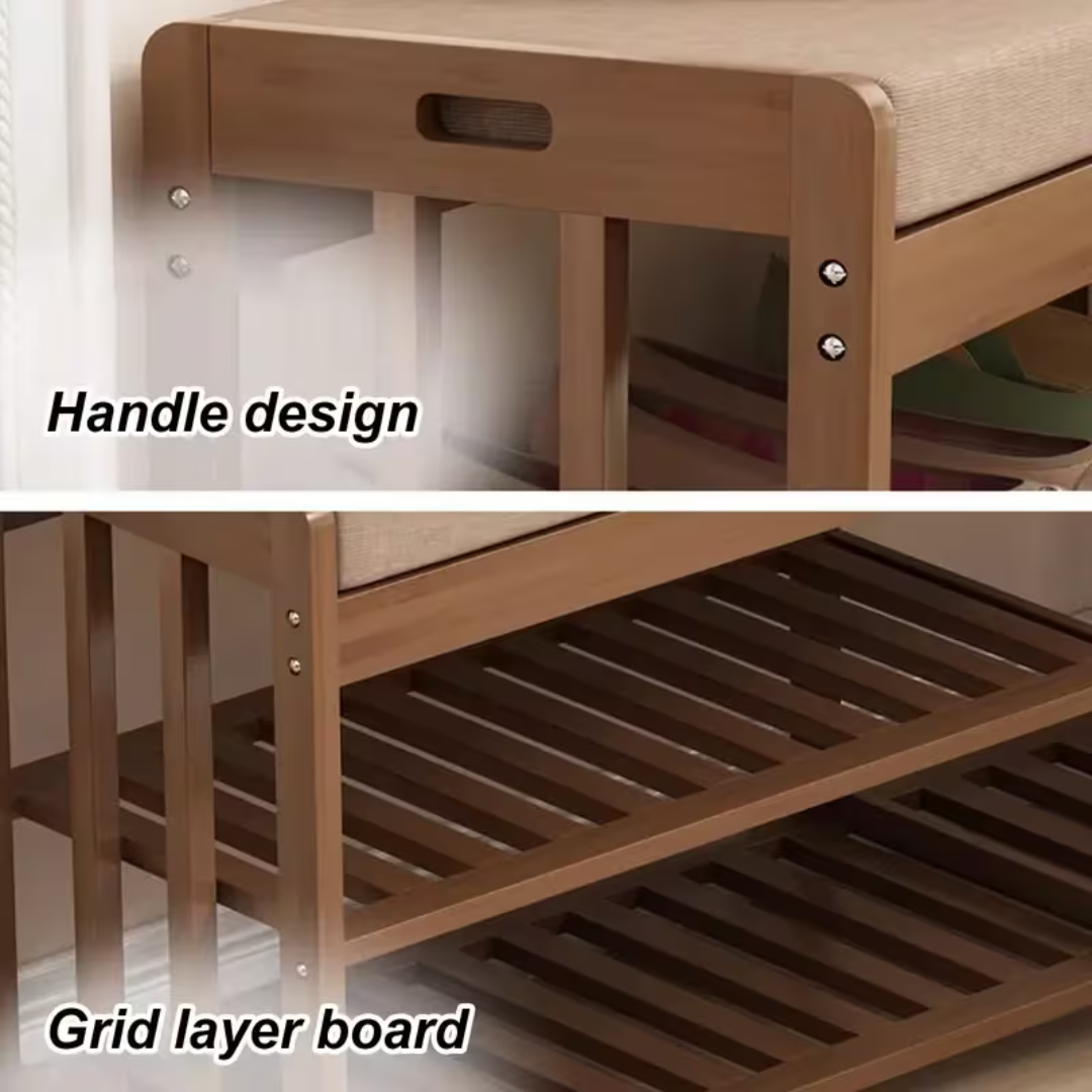 Multi-Purpose Bamboo Shoe Rack & Changing Bench with Cushioned Seat