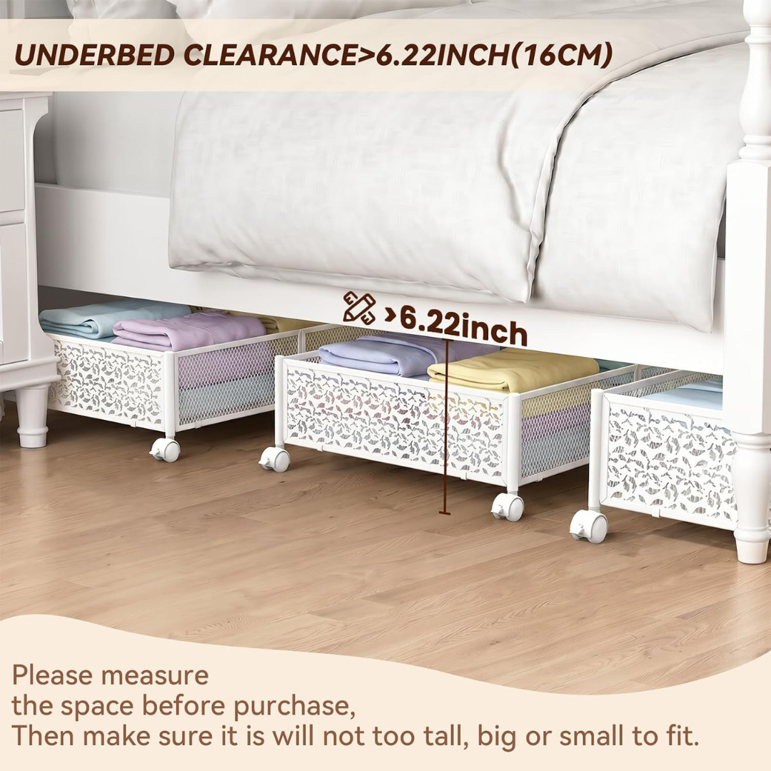 Foldable Under Bed Storage Rack with Lockable Wheels