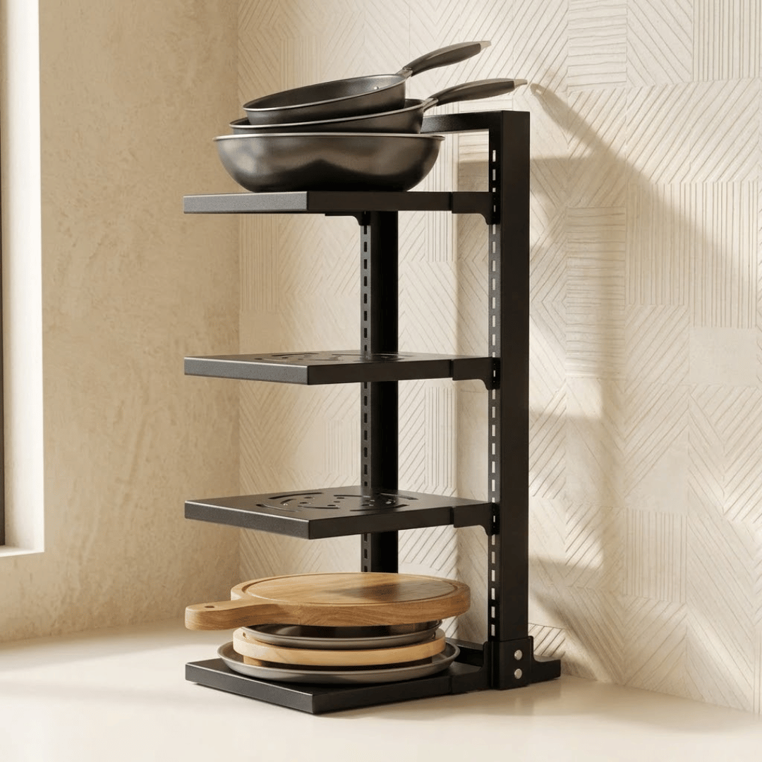 Heavy Duty 4 Tier Adjustable Cookware Storage Rack Pot Pan Organizer