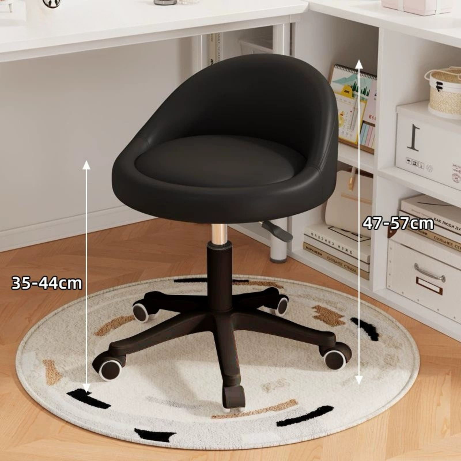 Ergonomic Adjustable Swivel Dressing Chair with Cushioned Seat and Rolling Base