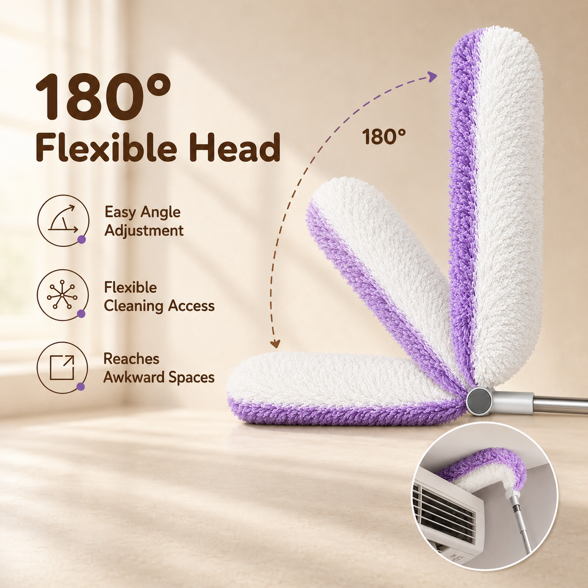 Extendable Dual Head Microfiber Duster with Bendable Cleaning Head